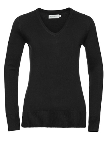 RUS-0R710F0-Ladies V-Neck Knitted Pullover